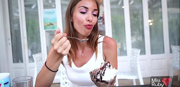  Wearing Vibrating Panties In Public Place - Hot Orgasm In Restaurant During Dessert
